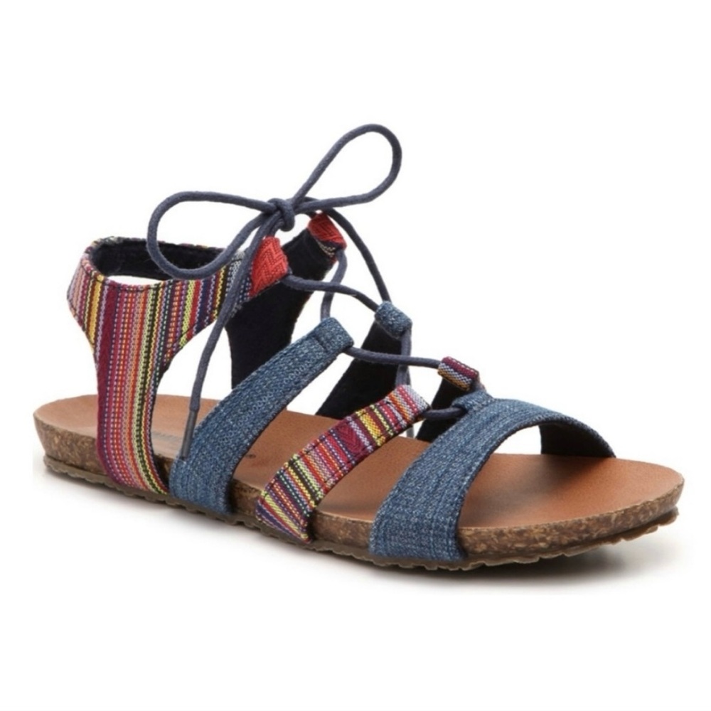 Minnetonka Effie Gladiator Lace Up Sandals Strappy Denim Blue Multi Size 8